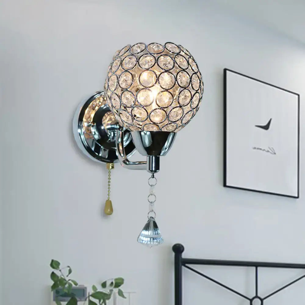 Chrome Crystal Metal Frame Wall Light with spherical crystal shade, chrome finish, Decorbites on Tampa Home & Garden Store