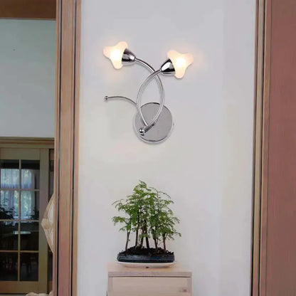 Modernist chrome and glass wall lamp with two frosted flower shades by Decorbites 220v-240v on Tampa Home & Garden Store