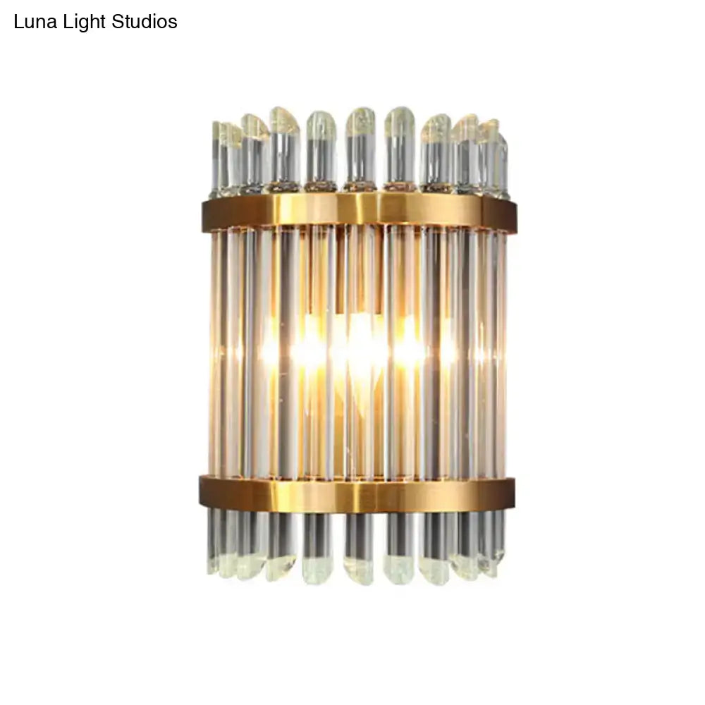 Gold Crystal Half-Cylinder Wall Light by Decorbites; gold metal frame with clear glass rods on Tampa Home & Garden Store