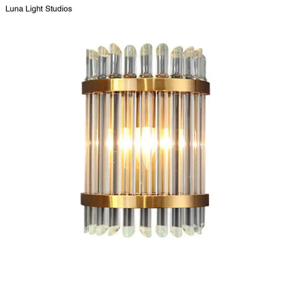 Gold Crystal Half-Cylinder Wall Light by Decorbites; gold metal frame with clear glass rods on Tampa Home & Garden Store