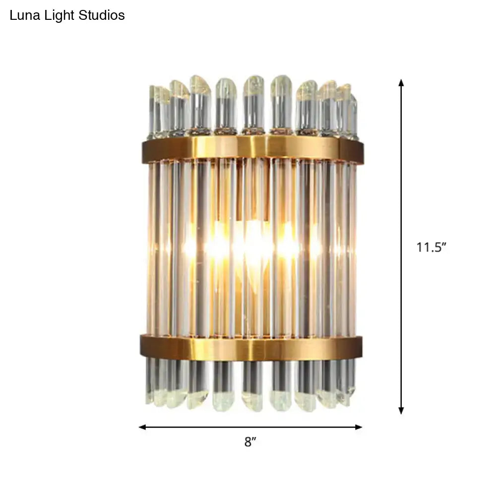 Gold Crystal Half-Cylinder Wall Light by Decorbites; crystal tubes, gold metal accents, 11.5in tall on Tampa Home & Garden Store