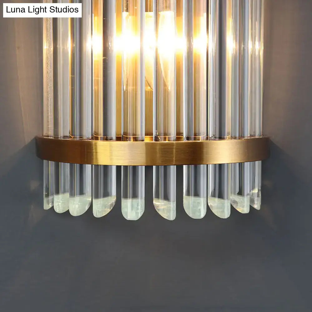 Gold crystal half-cylinder wall light with vertical glass prisms and brass band by Decorbites on Tampa Home & Garden Store