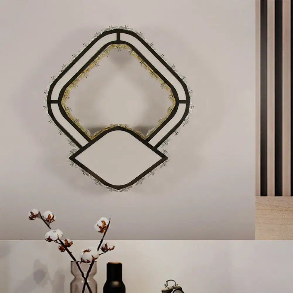Crystal LED Wall Sconce black metal geometric frame with crystal edge by Decorbites on Tampa Home & Garden Store