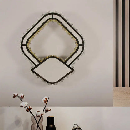 Crystal LED Wall Sconce black metal geometric frame with crystal edge by Decorbites on Tampa Home & Garden Store