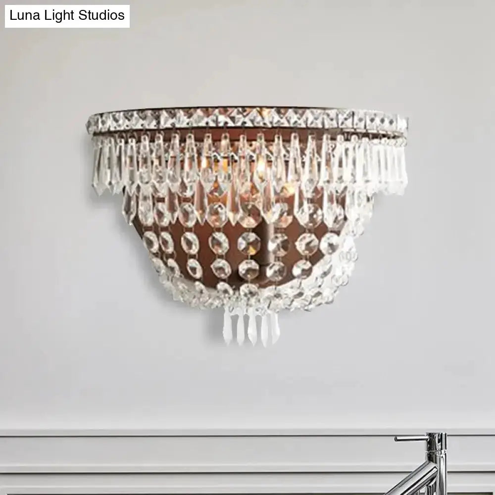 Decorbites Modernist dark bronze crystal basket wall sconce with hanging prisms on Tampa Home & Garden Store