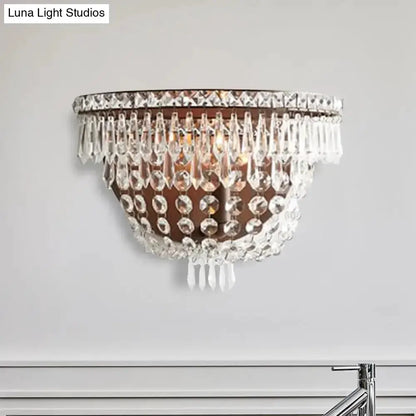 Decorbites Modernist dark bronze crystal basket wall sconce with hanging prisms on Tampa Home & Garden Store