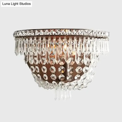 Decorbites Modernist dark bronze crystal basket wall sconce with hanging prisms on Tampa Home & Garden Store