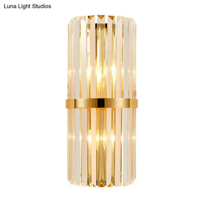 Decorbites modernist gold and clear crystal cylinder wall sconce for living room on Tampa Home & Garden Store