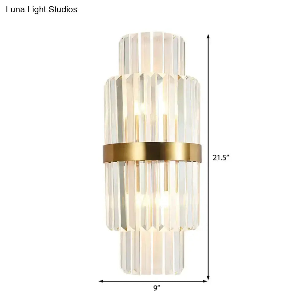 Wall sconce by Decorbites: modernist gold and clear crystal cylinder with a gold band on Tampa Home & Garden Store
