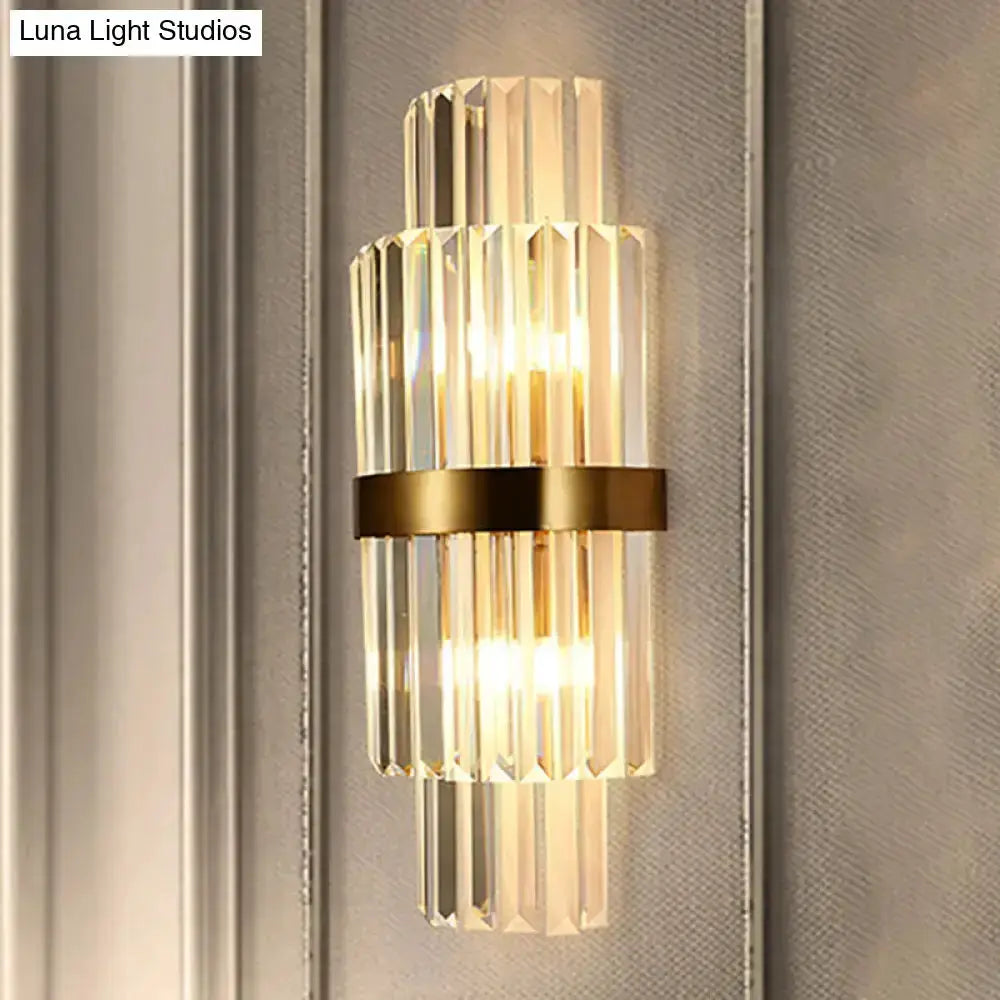 Wall sconce: Modernist gold and clear crystal cylinder light by Decorbites for living room on Tampa Home & Garden Store