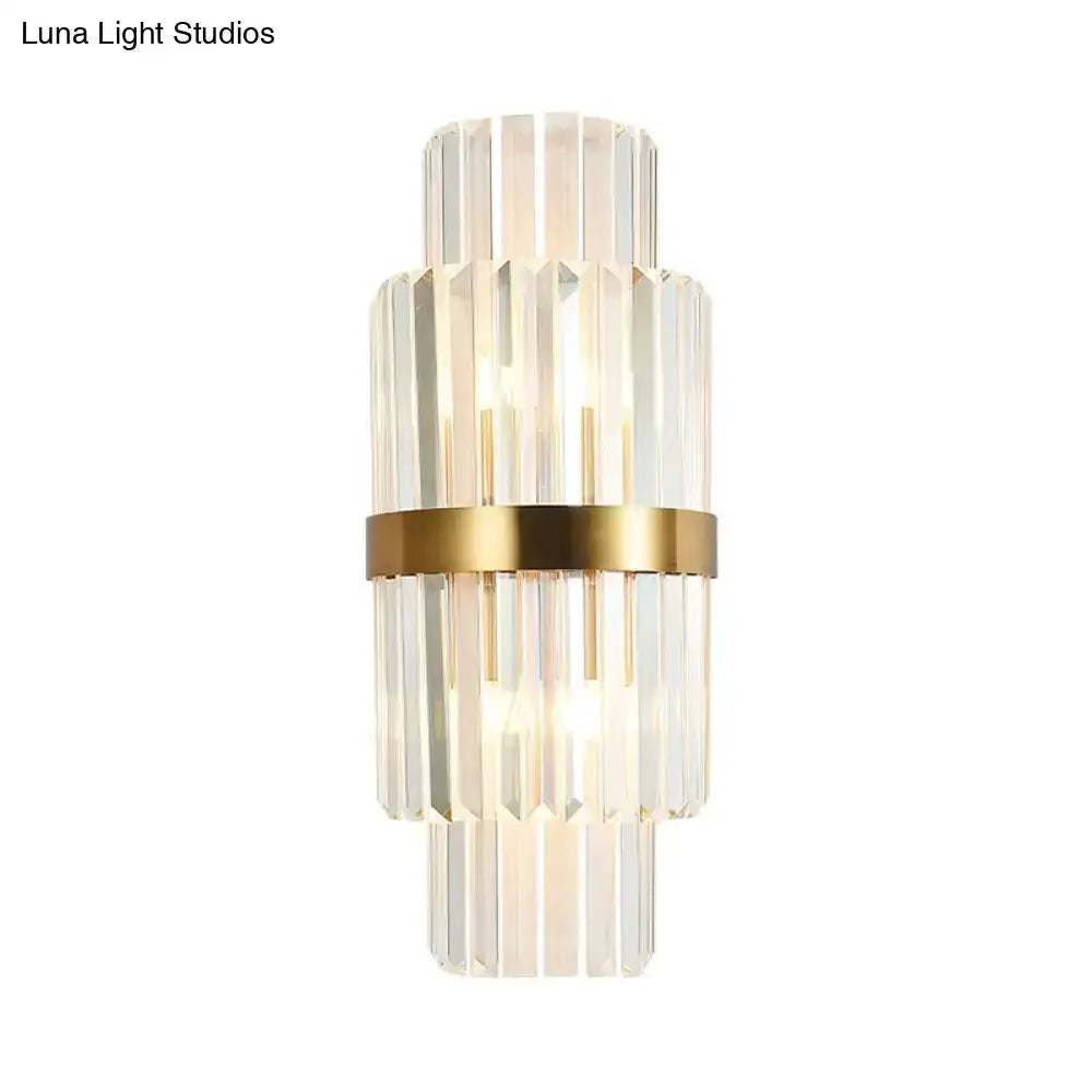 Decorbites modernist gold and clear crystal cylinder wall light for living room on Tampa Home & Garden Store