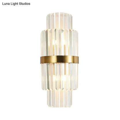 Decorbites modernist gold and clear crystal cylinder wall light for living room on Tampa Home & Garden Store