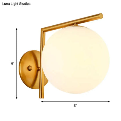 Modernist Globe Sconce Light Gold and White Lamp