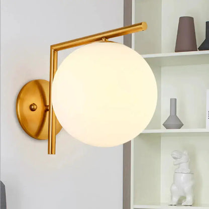 Modernist Globe Sconce Light Gold and White Lamp