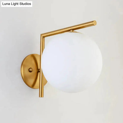 Modernist Globe Sconce Light Gold and White Lamp