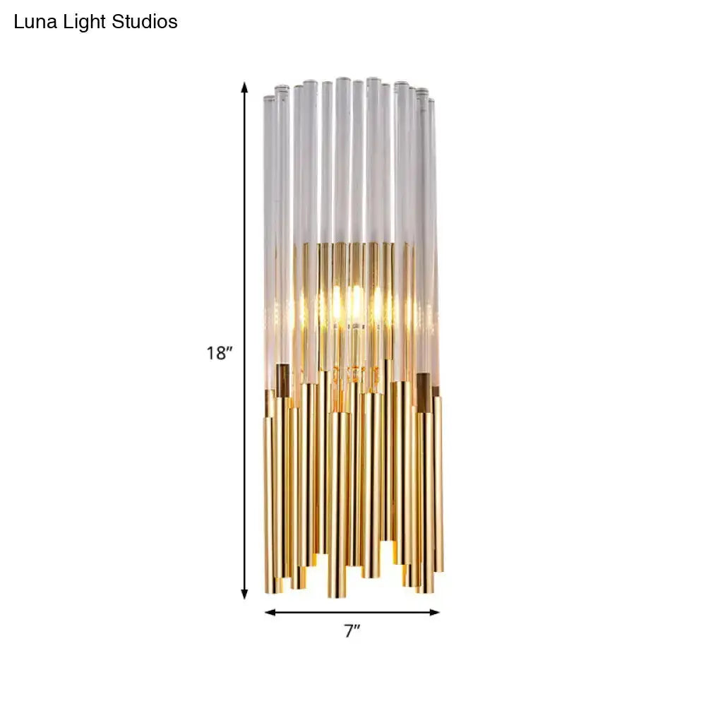 Modernist gold and clear cylinder wall light fixture sconce, 18in tall, Decorbites on Tampa Home & Garden Store