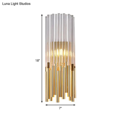 Modernist gold and clear cylinder wall light fixture sconce, 18in tall, Decorbites on Tampa Home & Garden Store