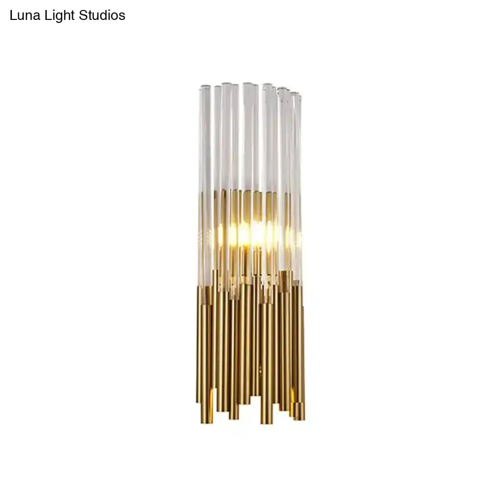 Decorbites modernist gold and clear cylinder wall sconce with glass rods on Tampa Home & Garden Store