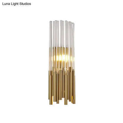 Decorbites modernist gold and clear cylinder wall sconce with glass rods on Tampa Home & Garden Store
