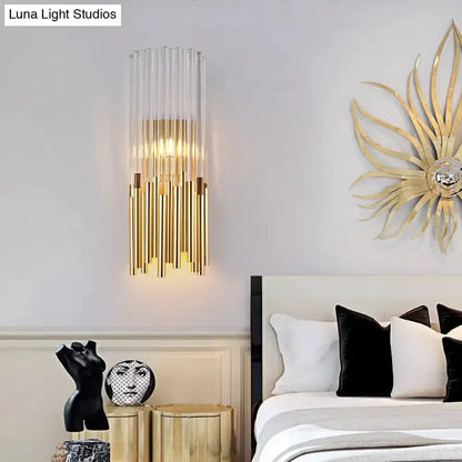 Modernist gold and clear cylinder wall light fixture bedroom sconce by Decorbites on Tampa Home & Garden Store
