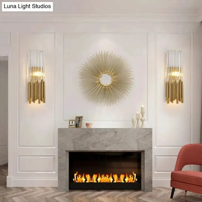 Modernist gold and clear cylinder wall sconces Decorbites pair on Tampa Home & Garden Store