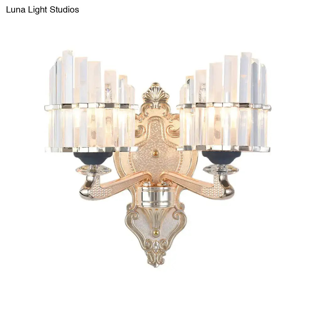 Gold crystal conical rod wall sconce by Decorbites with ornate backplate and crystal shades on Tampa Home & Garden Store