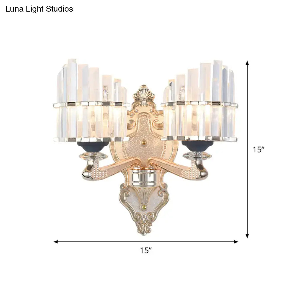 Gold crystal conical rod wall sconce with dual arms backplate on Tampa Home & Garden Store