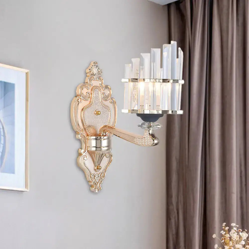 Gold Crystal Conical Rod Wall Sconce by Decorbites, backplate crystal prisms, wall-mount on Tampa Home & Garden Store