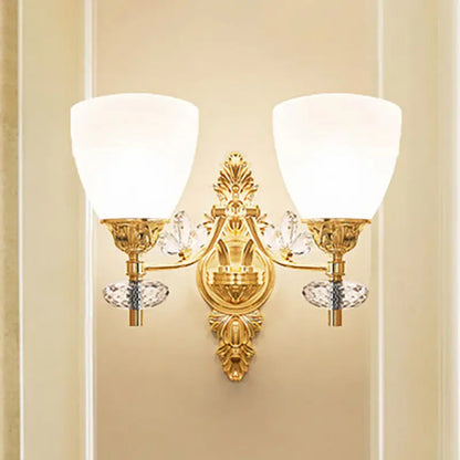 Gold crystal finish wall sconce 1-2 light, frosted glass shades and crystal accents Decorbites on Tampa Home & Garden Store