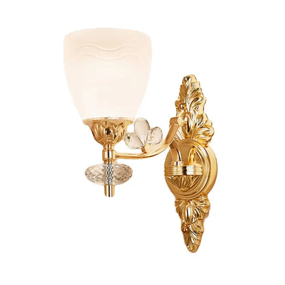Gold crystal finish sconce with frosted glass shade 1-2 light hallway by Decorbites on Tampa Home & Garden Store