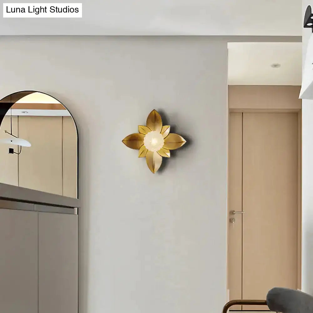 Modernist gold flower wall sconce by Decorbites for bedroom decor on Tampa Home & Garden Store