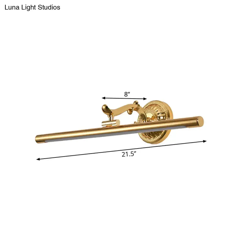 Modernist gold linear vanity wall light by Decorbites with ornate backplate, 21.5" long on Tampa Home & Garden Store