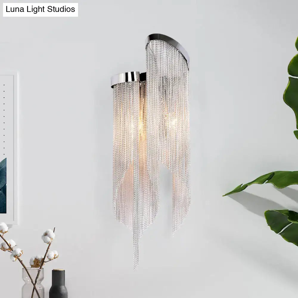 Aluminum tassel wall sconce, two-light fixture with gold and silver crystal fringe Decorbites on Tampa Home & Garden Store