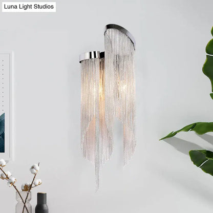 Aluminum tassel wall sconce, two-light fixture with gold and silver crystal fringe Decorbites on Tampa Home & Garden Store