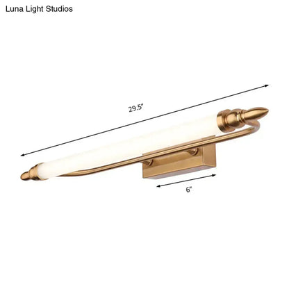 Modernist gold tube vanity light by Decorbites, frosted tube, 29.5 in long, 6 in backplate on Tampa Home & Garden Store