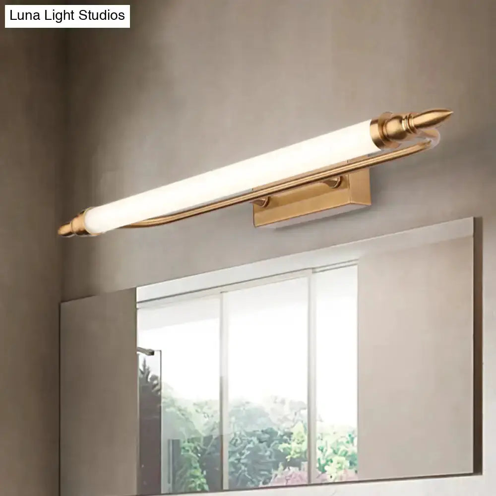 Decorbites gold tube vanity wall light with white shade and backplate on Tampa Home & Garden Store