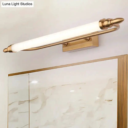 Modernist gold tube metal vanity wall light with white frosted tube by Decorbites on Tampa Home & Garden Store