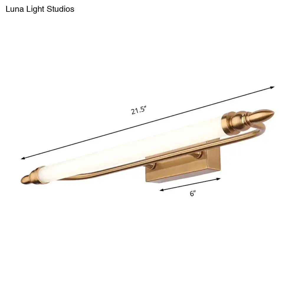 Decorbites modernist gold tube vanity wall light with frosted glass diffuser on Tampa Home & Garden Store