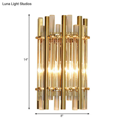 Gold tubular crystal wall sconce by Decorbites for bedroom with glass tubes on Tampa Home & Garden Store