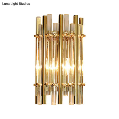 Gold tubular crystal wall sconce by Decorbites for bedroom decor on Tampa Home & Garden Store