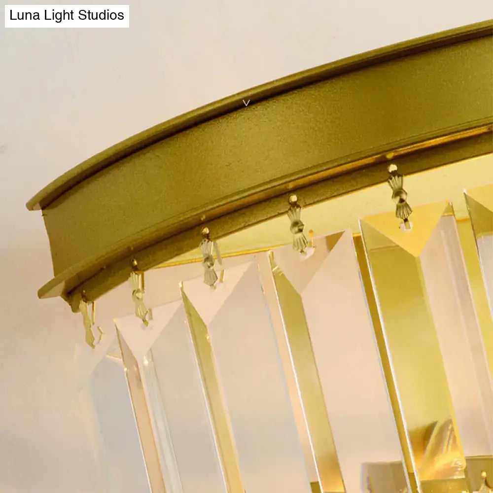 Gold Crystal Wall Lamp Faceted Two-Light with hanging crystal prisms and gold frame on Tampa Home & Garden Store