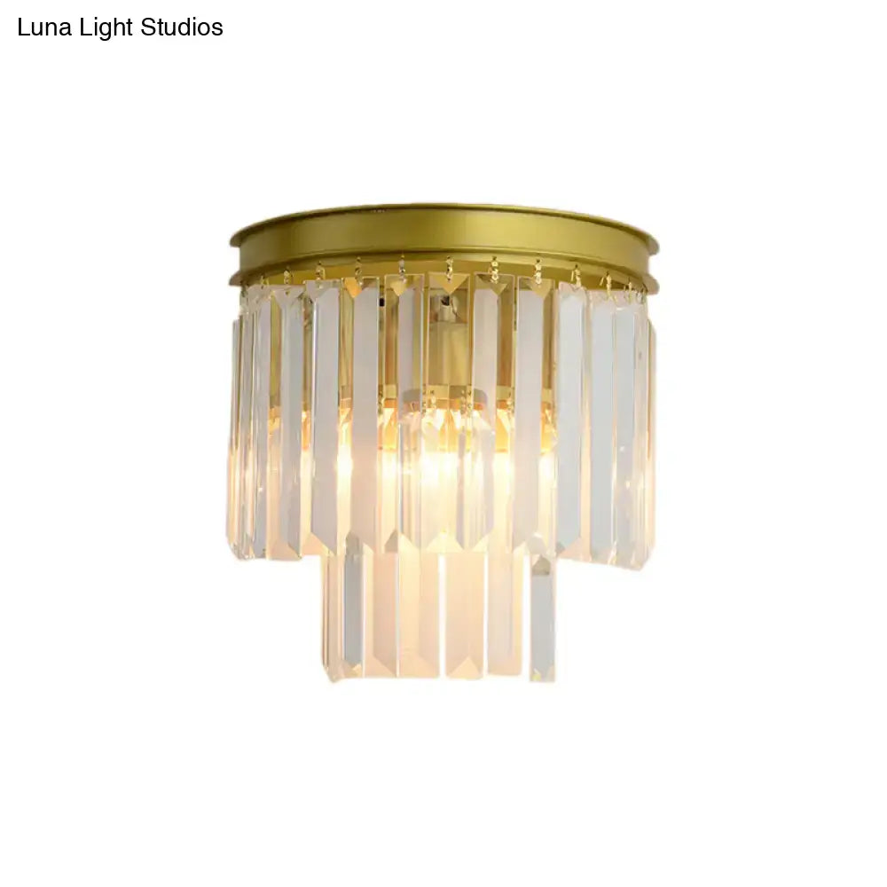 Gold Crystal Wall Lamp Faceted Two-Light, gold finish with hanging crystal prisms by Decorbites on Tampa Home & Garden Store