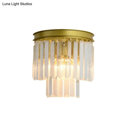 Gold Crystal Wall Lamp Faceted Two-Light, gold finish with hanging crystal prisms by Decorbites on Tampa Home & Garden Store