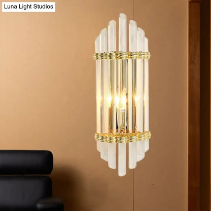 Gold crystal tube sconce by Decorbites, glass tubes with gold bands, wall mounted lighting on Tampa Home & Garden Store