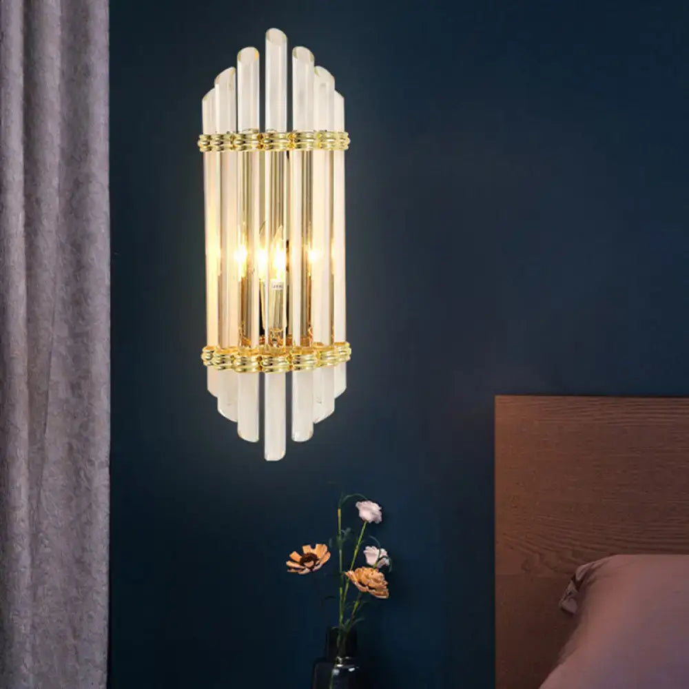 Gold Crystal Tube Sconce wall light with vertical glass tubes and gold bands on Tampa Home & Garden Store
