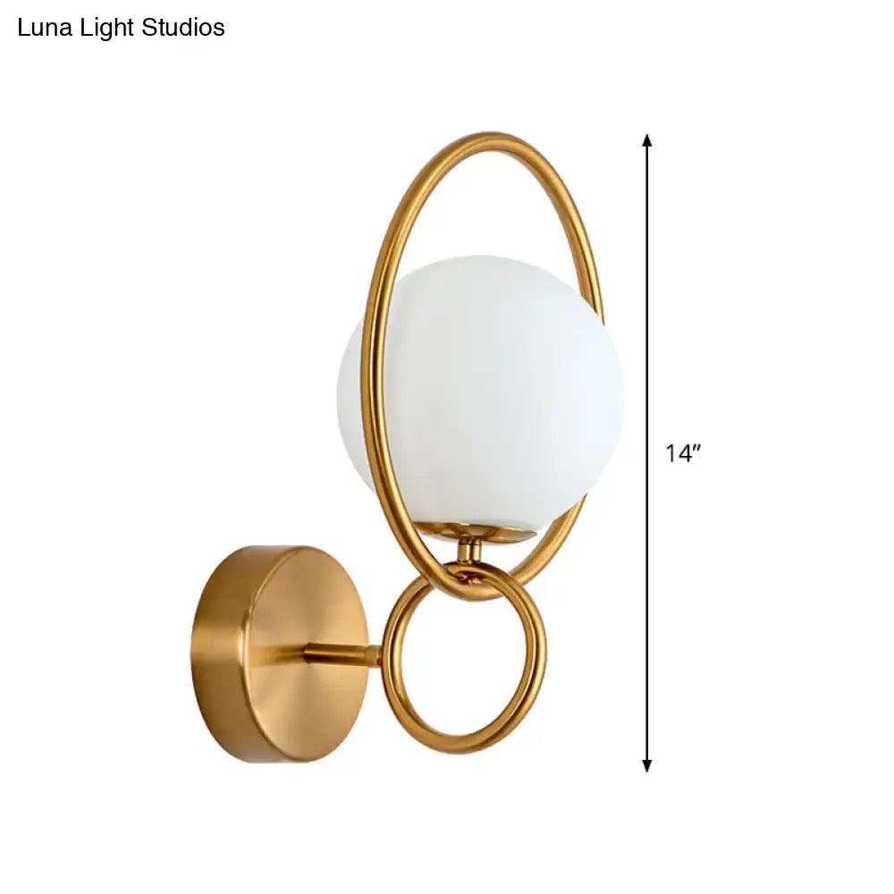 Decorbites Gold White Glass Sconce with gold ring and white glass globe on Tampa Home & Garden Store