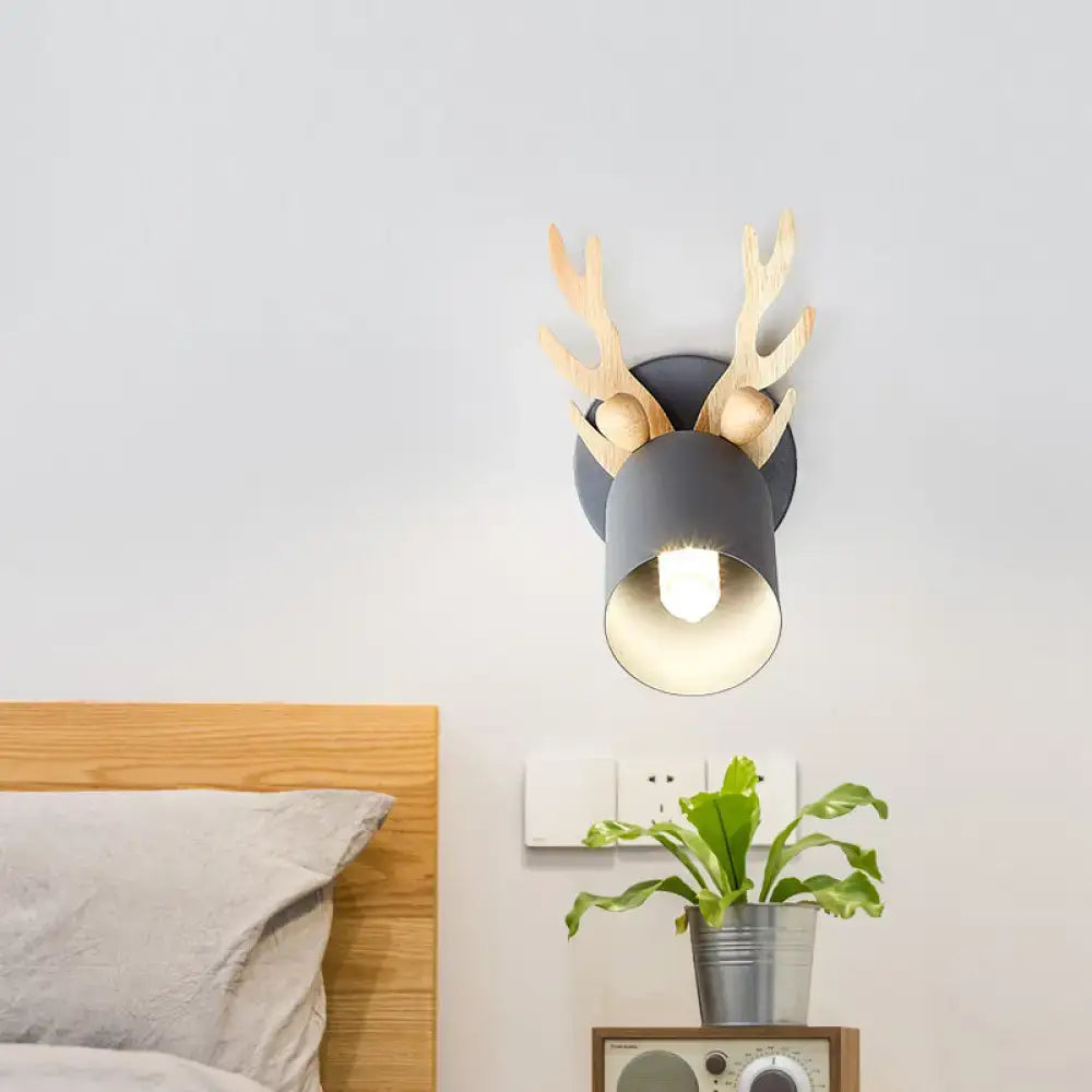 Green Wood Antler Sconce by Decorbites, gray metal shade with wood antlers on Tampa Home & Garden Store