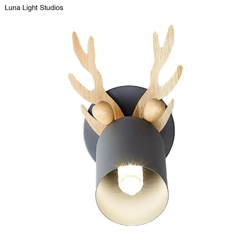 Green Wood Antler Sconce by Decorbites with gray metal shade and natural wood antlers on Tampa Home & Garden Store