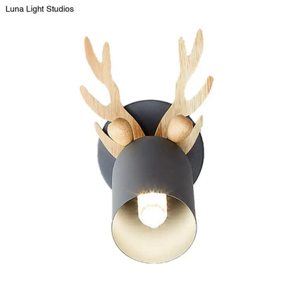 Green Wood Antler Sconce by Decorbites with gray metal shade and natural wood antlers on Tampa Home & Garden Store