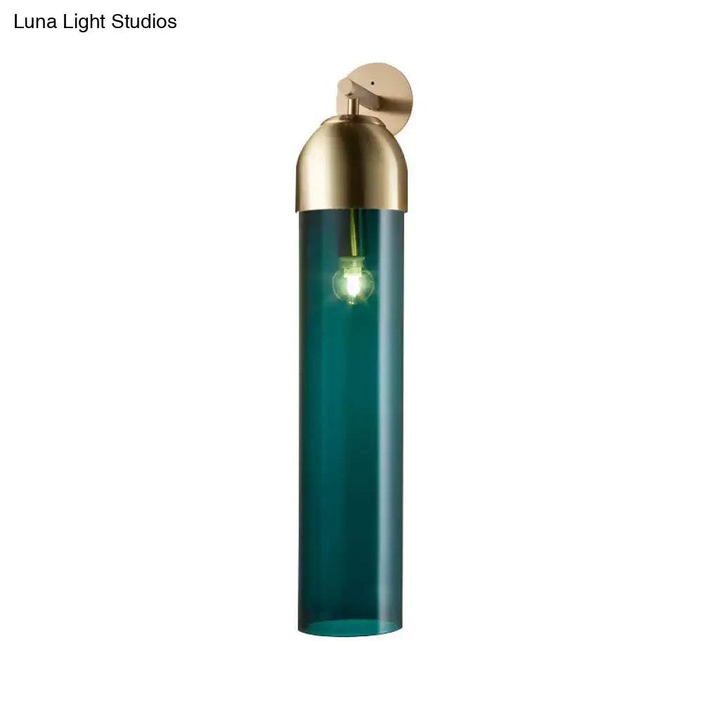 Metallic Tube Sconce Light teal glass tube with brass cap by Decorbites on Tampa Home & Garden Store